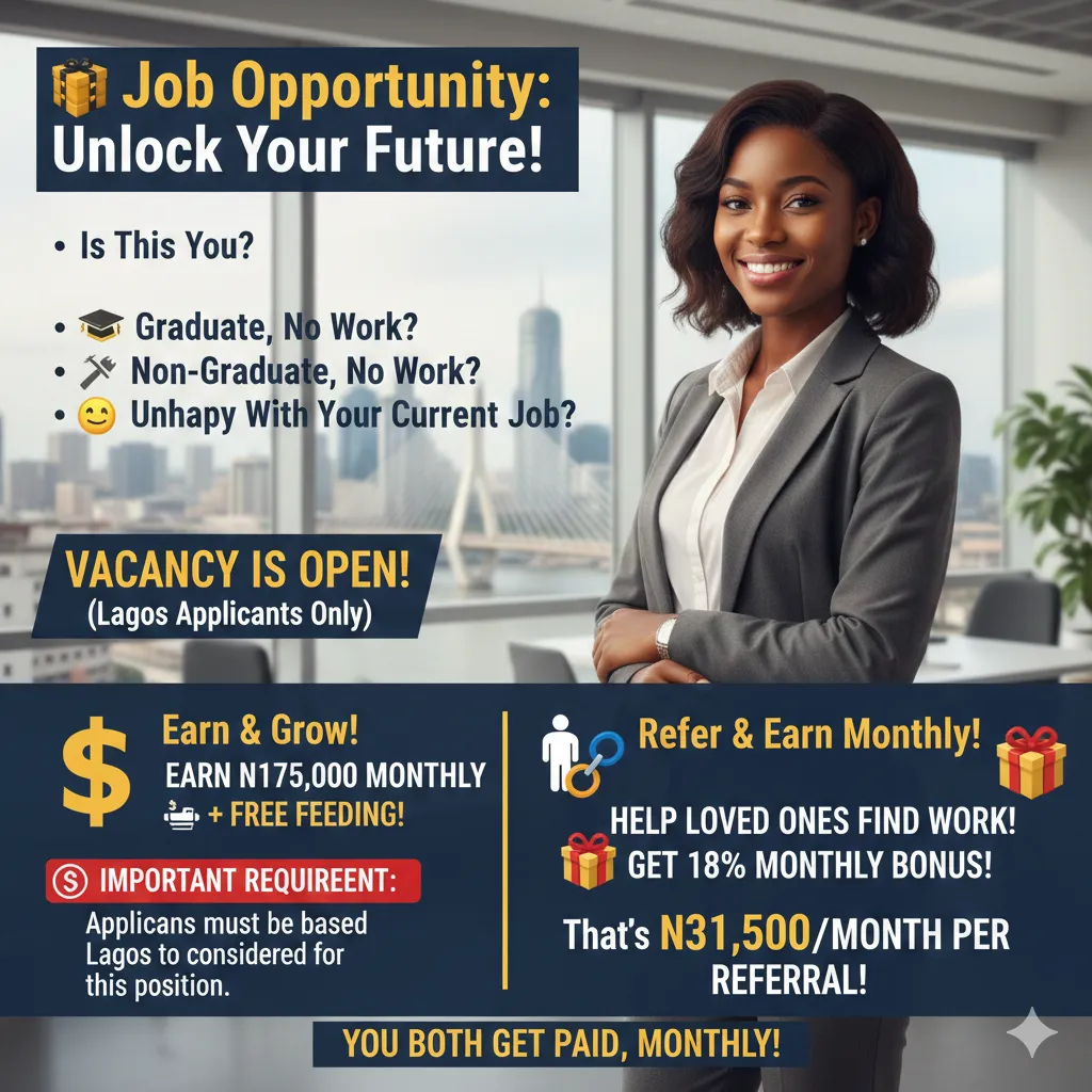 Job Vacancy in Lagos: ₦175,000 Monthly + Free Meals